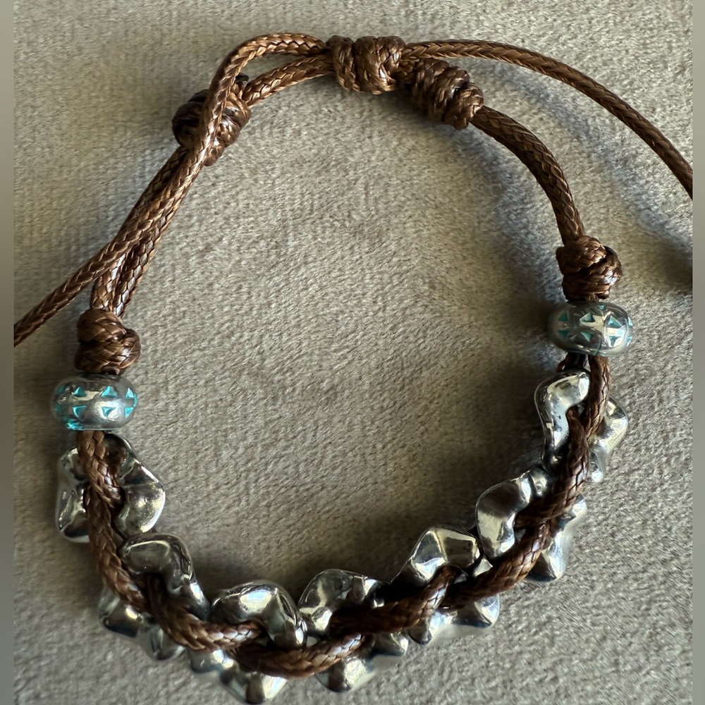 Brown Cord Bracelet with Silver Accents